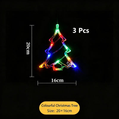 LED Suction Cup Christmas Decor Lights, Colourful Christmas Tree Window Curtain Lights 3 Pack, Battery Operated Festive Fairy Lights
