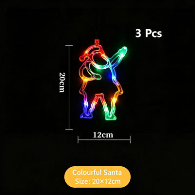 Festive Battery Operated Suction Cup Lights, Colourful Santa Claus LED Curtain Light 3 Pack, Create Joyful Christmas Atmosphere