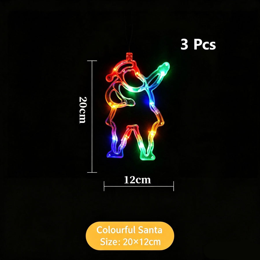 Festive Battery Operated Suction Cup Lights, Colourful Santa Claus LED Curtain Light 3 Pack, Create Joyful Christmas Atmosphere