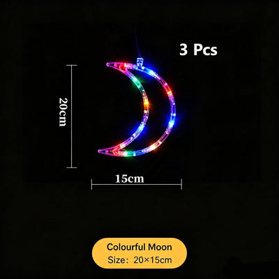 LED Battery Window Suction Lights, Colourful Moon Curtain Fairy Lights 3 Pack, Elegant Christmas Home Window Decorations