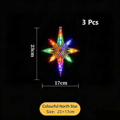 Battery Powered Star Suction Cup Lights, Colourful North Star LED Curtain Lamp 3 Pack, Ideal Christmas Indoor Decor