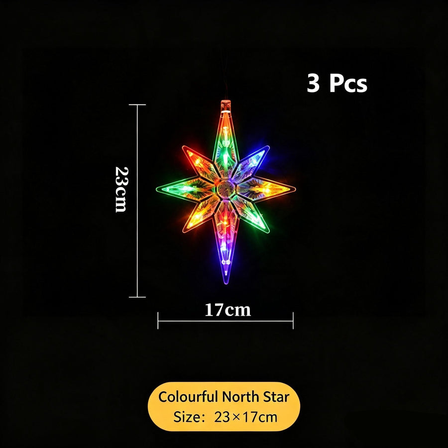 Battery Powered Star Suction Cup Lights, Colourful North Star LED Curtain Lamp 3 Pack, Ideal Christmas Indoor Decor