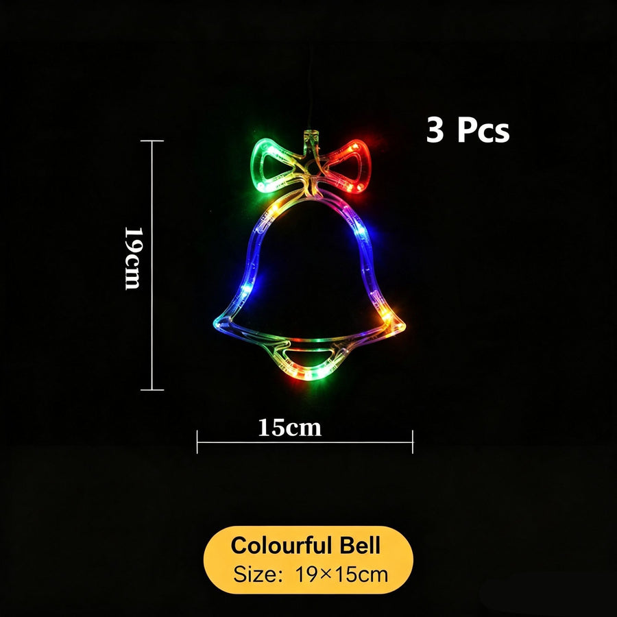 Indoor Christmas LED Suction Lights, Colourful Bell Shape Fairy Lights 3 Pack, Beautiful Window Holiday Lighting Ornament