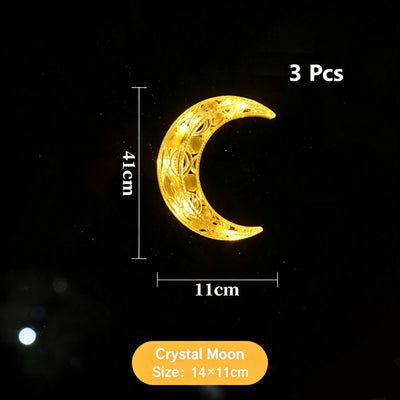 Crystal Moon LED Suction Curtain Lights 3 Pack, Battery Powered Christmas Window Decor, Elegant Winter Home Ornament