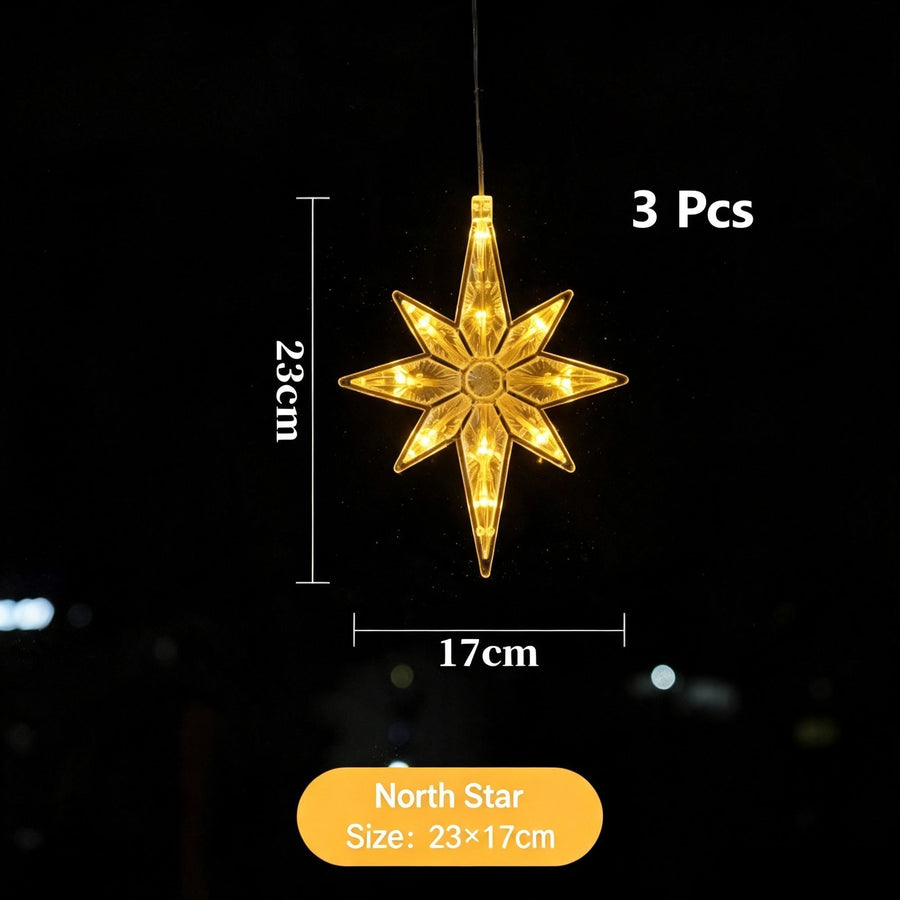 Warm White North Star LED Suction Cup Lights 3 Pack, Battery Powered Winter Christmas Window Decor Lights