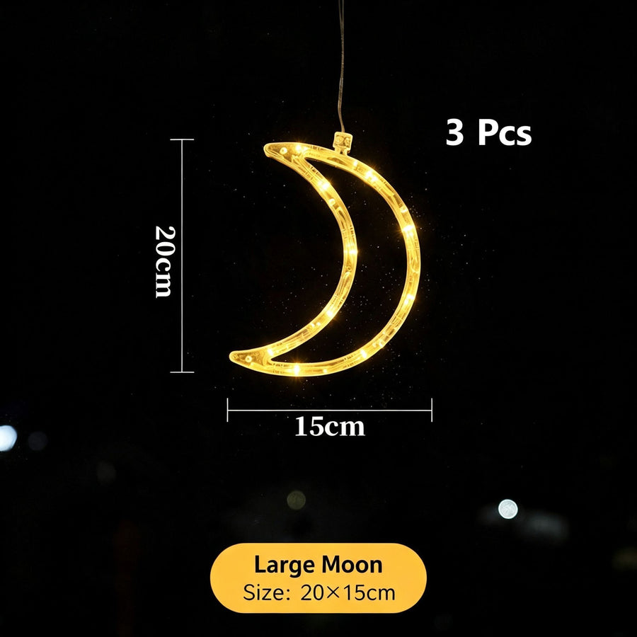 Warm White Moon LED Suction Cup Lights 3 Pack, Battery Powered Gentle Winter Festive Home Window Decor