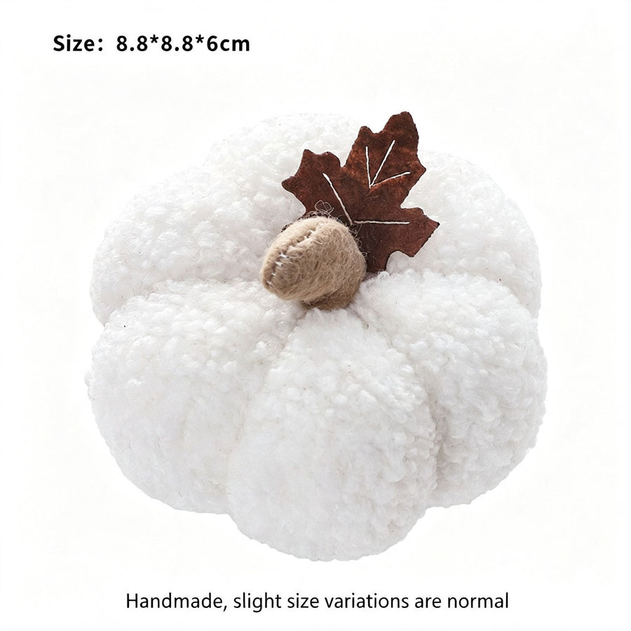 Fluffy Fabric Pumpkin Figurine, White Plush Pumpkin, Elegant Desktop Ornament Suitable For Thanksgiving, Halloween And Winter Christmas Decor