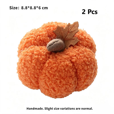 Soft Plush Pumpkin Ornament, Fabric Pumpkin Decor, Versatile Table Display for Halloween, Autumn Harvest, Thanksgiving & Christmas Arrangement, Orange 2 Pack