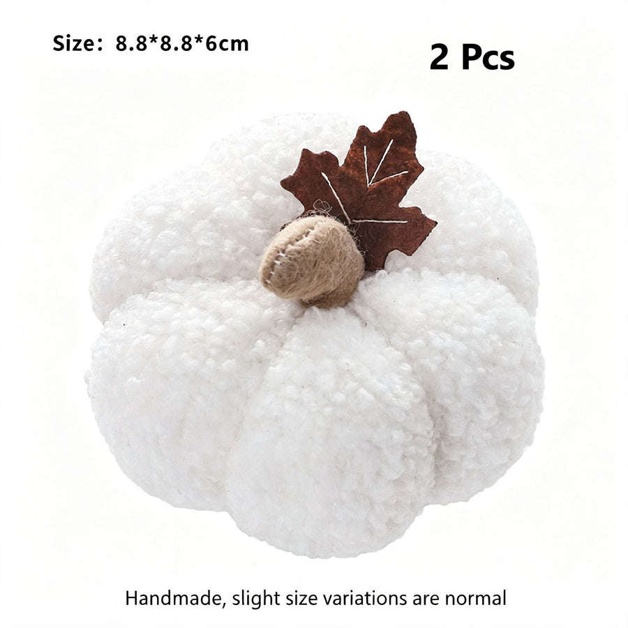 Fluffy Fabric Pumpkin Figurine, White Plush Pumpkin, Elegant Desktop Ornament Suitable For Thanksgiving, Halloween And Winter Christmas Decor, White 2 Pack