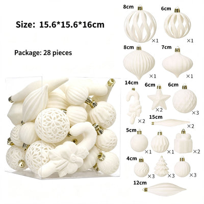 Trendy Flocked Shaped Christmas Ball Decorations, Elegant Ins Style Christmas Tree Pendant Set, Cream White 28 Pack Gift Box
