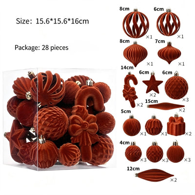 Flocked Irregular Christmas Bauble Ornaments, Minimalist Ins Xmas Tree Hanging Decor, Camel Tone 28 Pack Gift Box