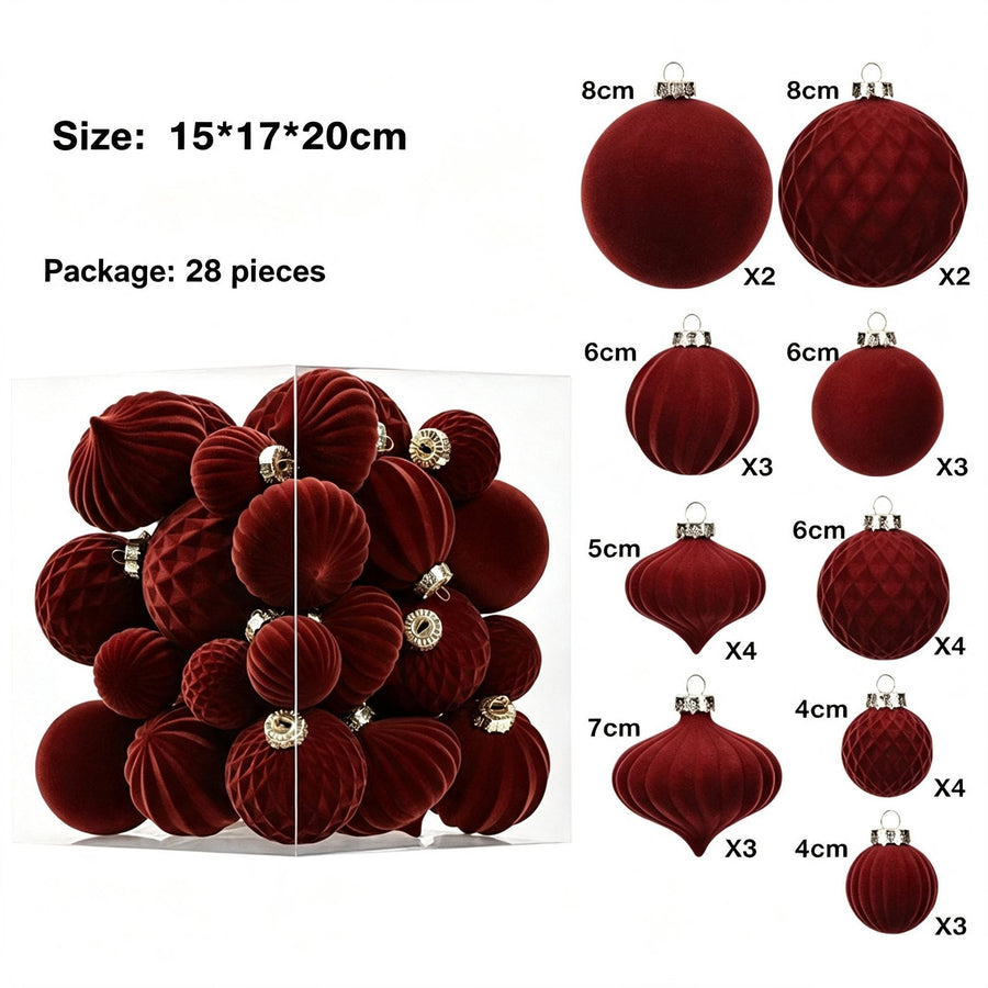 Soft Flocked Unique Shape Christmas Bauble Pack, Sophisticated Ins Style Xmas Tree Decor, Dark Brown 28 Pack Gift Box
