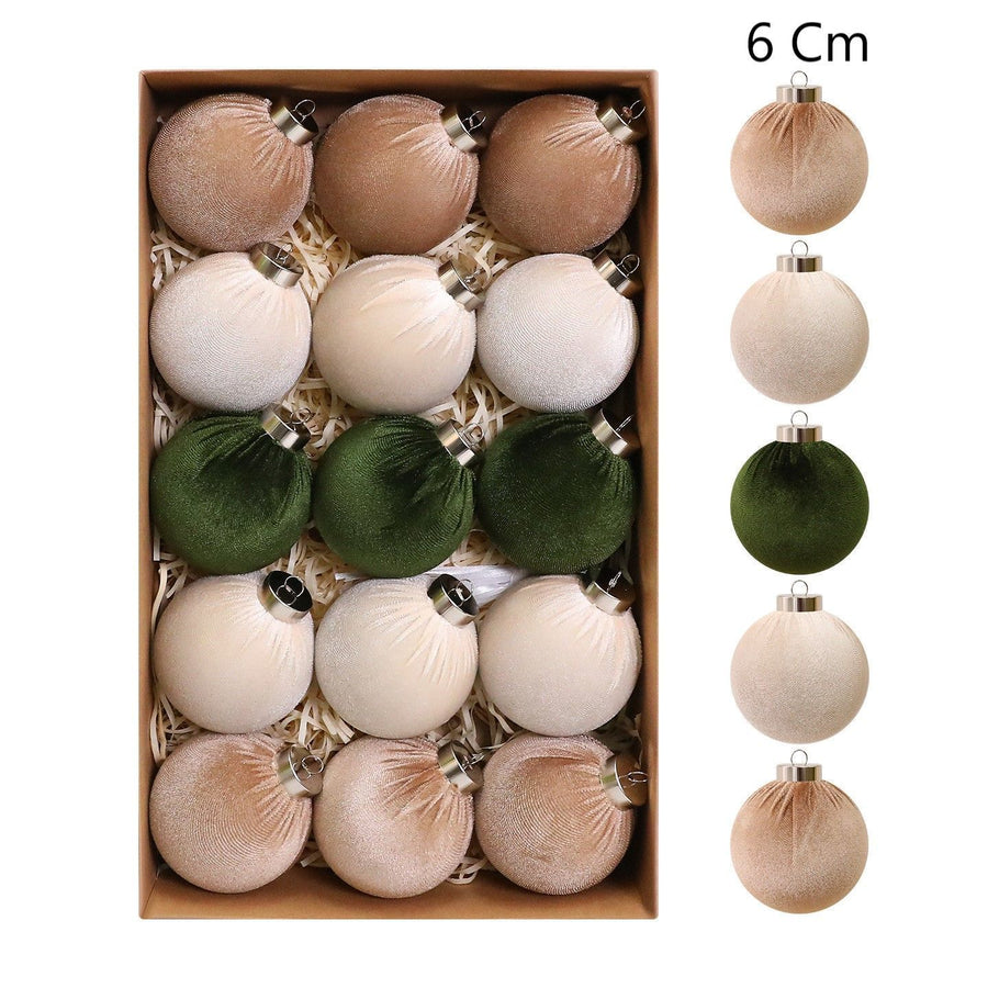 Velvet Wrapped Christmas Bauble Ornaments, Soft Fabric Covered Xmas Tree Hanging Decor, Green 6cm, 15 Pack