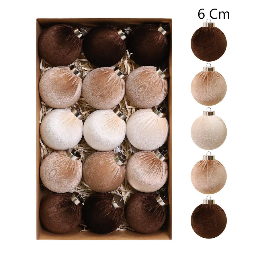 Luxury Velvet Covered Xmas Baubles, Stylish Christmas Hanging Ornaments, Brown 6cm, 15 Pack