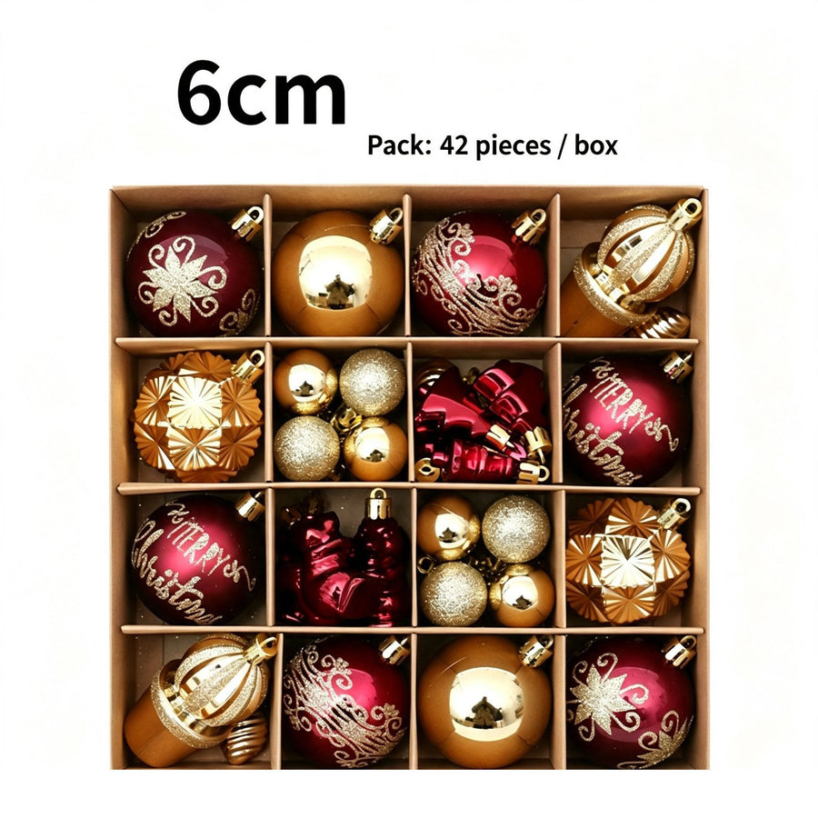 Hand Painted Christmas Bauble Set, 42 Pcs Premium Xmas Tree Hanging Ornaments, Burgundy & Gold Colour Combination