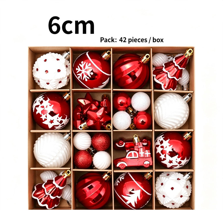 Delicate Hand Finished Christmas Baubles, 42 Pcs Holiday Tree Pendant Collection, Classic Red White Matching Set
