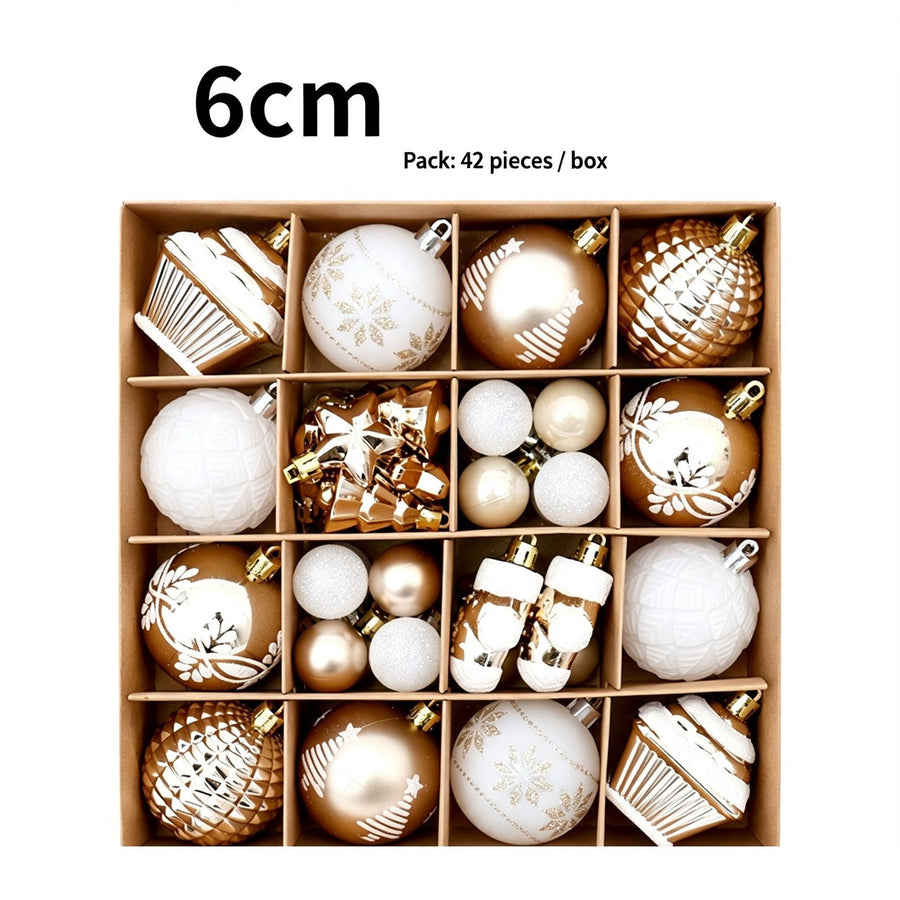 Stylish Painted Xmas Tree Decorations, 42 Pack Premium Christmas Ball Set, Champagne Gold & White Combination