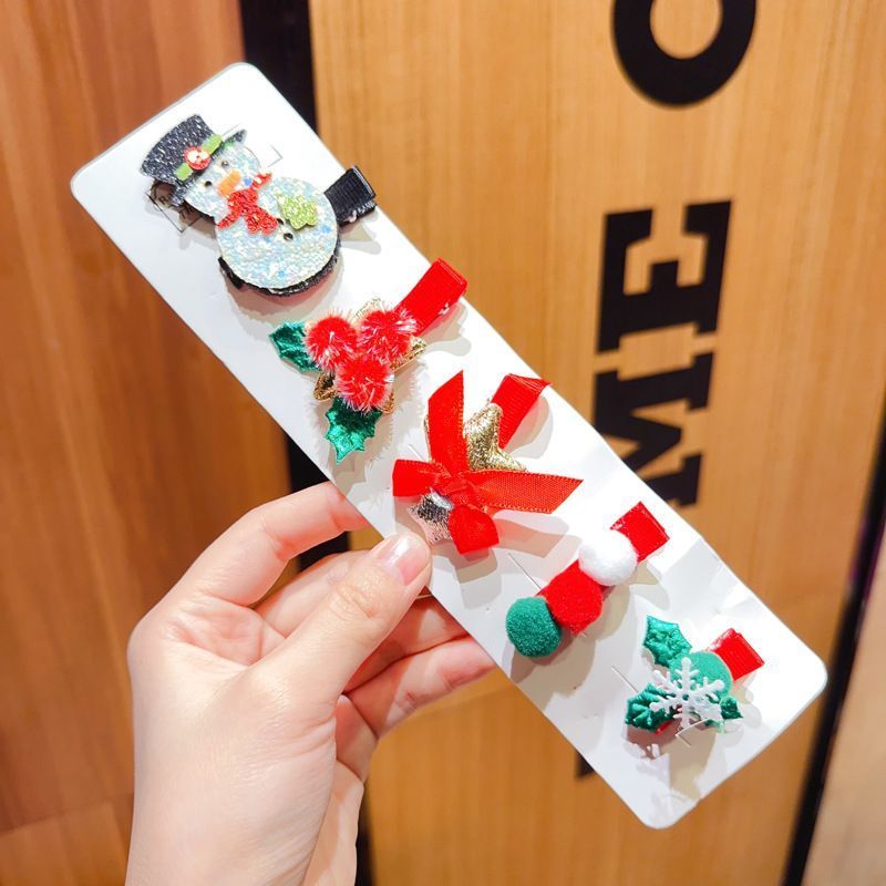Vintage Christmas Hair Clip Set, Side Bang Barrettes Fashion Hair Accessories, Snowman 5 Pack Card Package