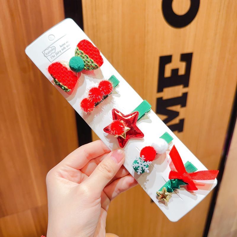 Retro Style Christmas Hair Barrettes, Decorative Side Hair Clips For Daily Outfit, Bow 5 Pack Card Package
