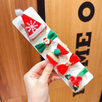 Artistic Christmas Side Hair Clip Collection, Festive Hair Accessories, Santa Hat 5 Pack Card Package