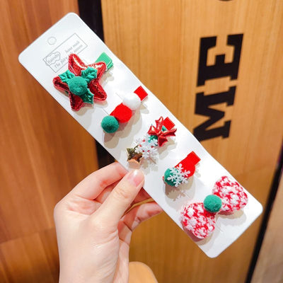 Vintage Xmas Hair Pin Set, Cute Side Fringe Clips For Holiday Look, Star 5 Pack Card Package