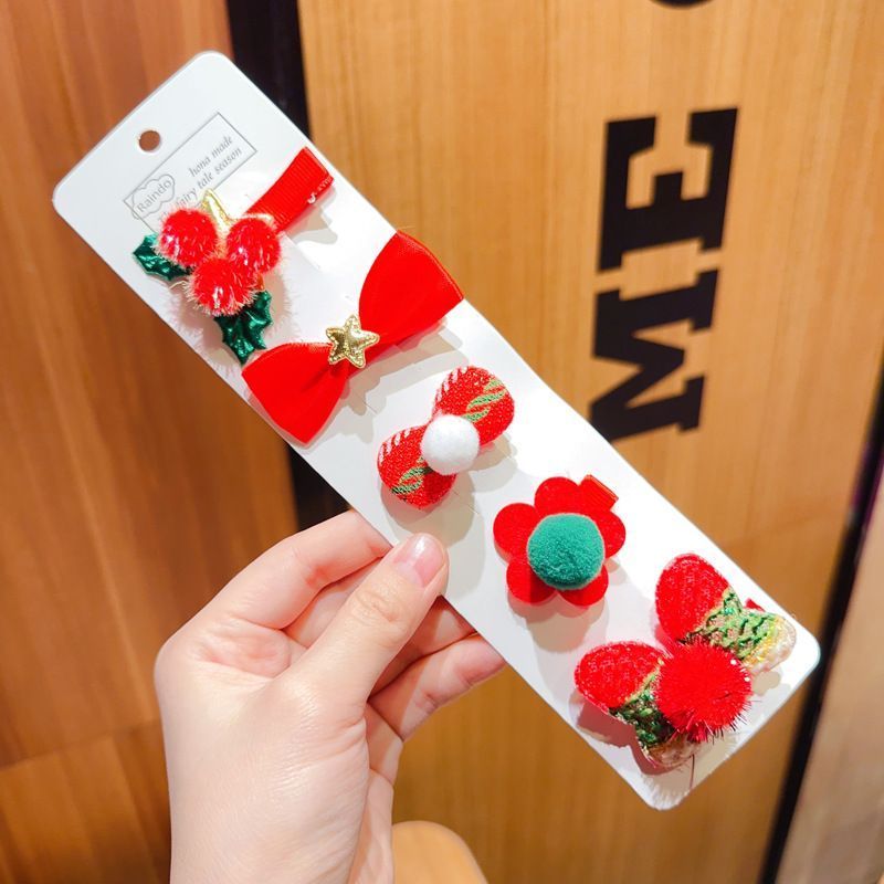 Stylish Retro Christmas Hair Accessory Kit, Decorative Side Bang Hair Clips, Leaf 5 Pack Card Package
