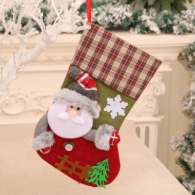 Large Fence Christmas Stocking, Santa Pattern Xmas Tree Hanging Ornament & Gift Bag, 32*19cm
