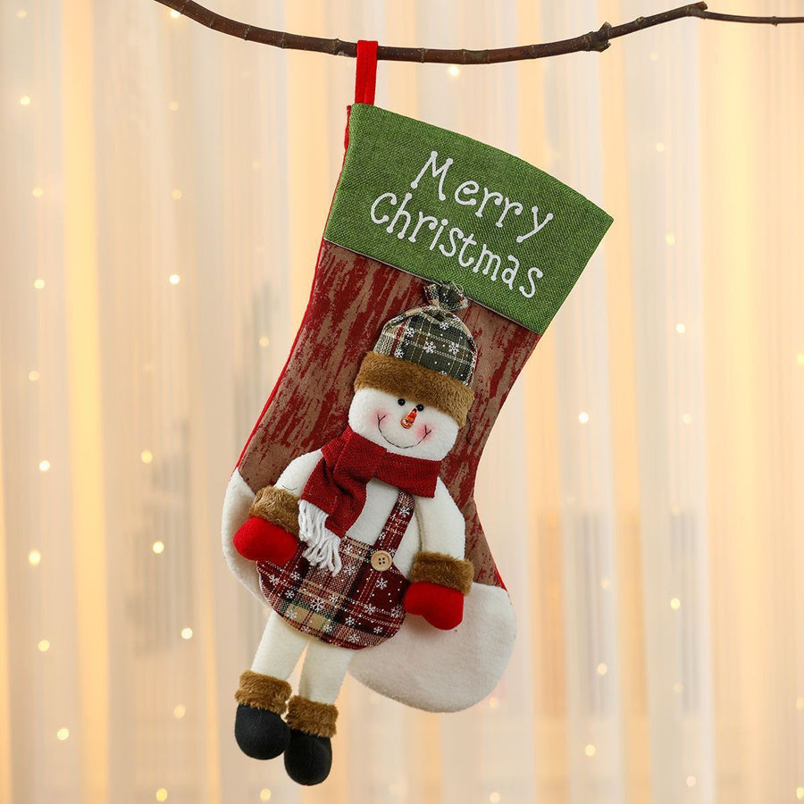 Oversized Christmas Stocking With Legged Snowman, Decorative Xmas Tree Hanging Gift Pouch, 47*28cm