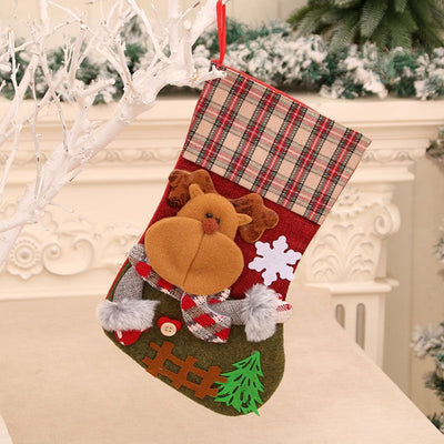 Large Fence Style Reindeer Christmas Stocking, Xmas Ornament & Present Storage Bag, 32*19cm