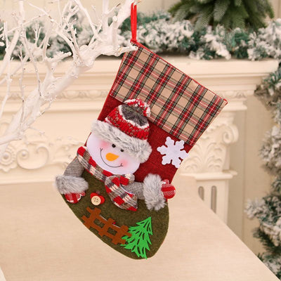 Large Fence Snowman Christmas Stocking, Hanging Gift Sack For Holiday Tree Decoration, 32*19cm