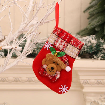 Small Red Bell Christmas Stocking With Bear, Mini Xmas Tree Hanging Decor Gift Pouch, 16*13cm