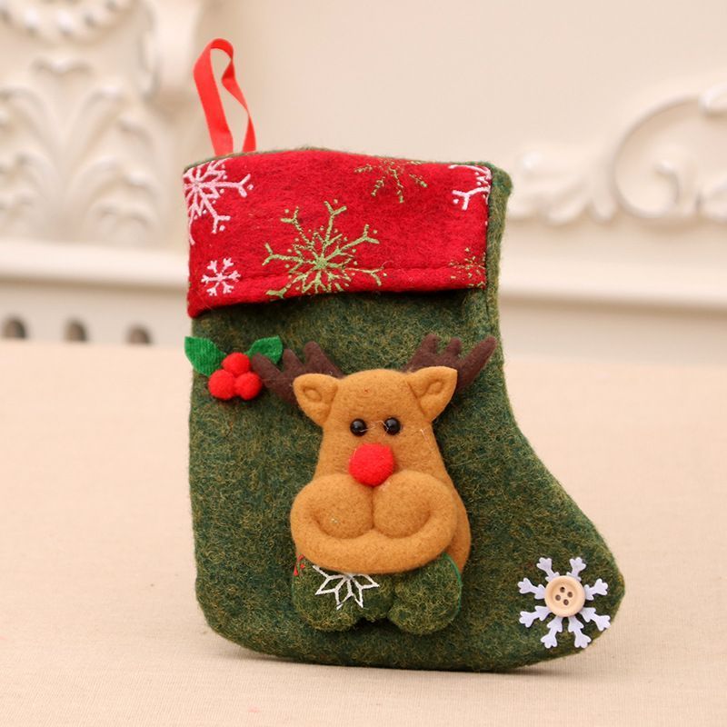 Snowflake Print Small Reindeer Christmas Stocking, Holiday Tree Mini Pendant, 16*13cm