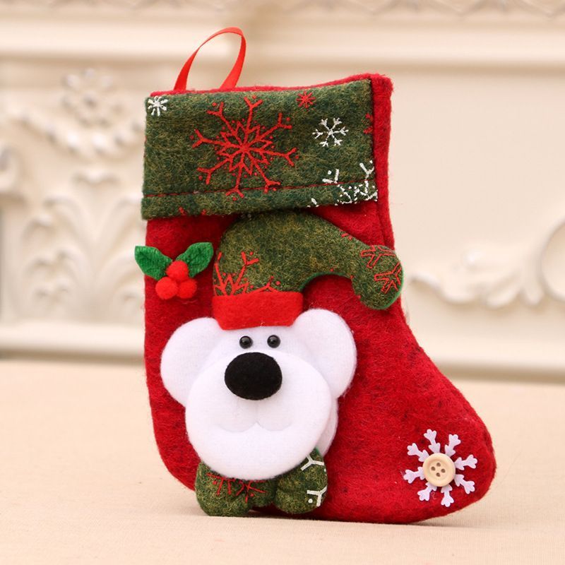 Snowflake Small Bear Christmas Stocking, Mini Hanging Gift Sack For Xmas Decoration, 16*13cm