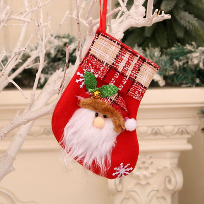 Small Red Bell Santa Christmas Stocking, Mini Christmas Tree Decorative Gift Bag, 16*13cm