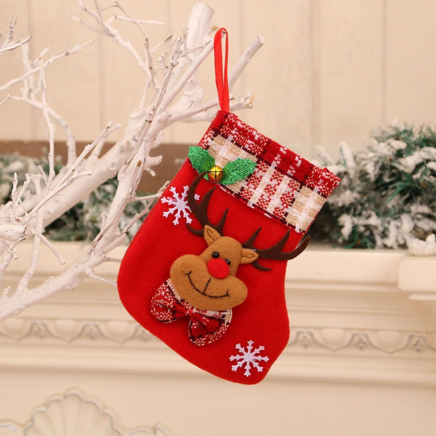 Red Bell Small Reindeer Christmas Stocking, Mini Xmas Present Storage Pouch, 16*13cm