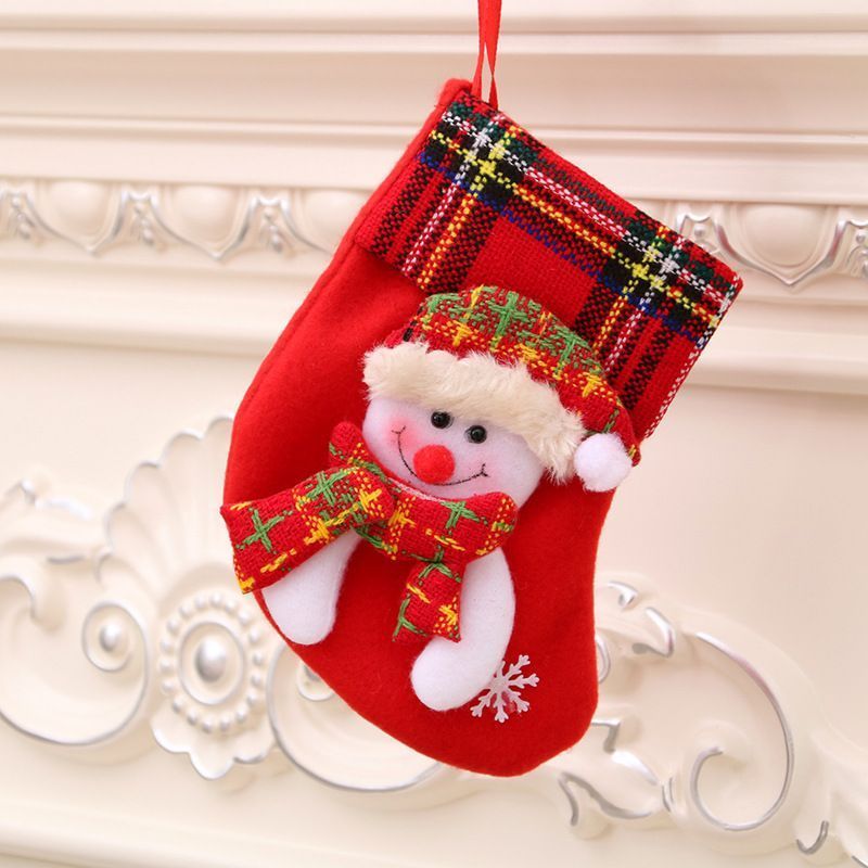 Plain Red Small Snowman Christmas Stocking, Mini Christmas Tree Hanging Decor, 16*13cm