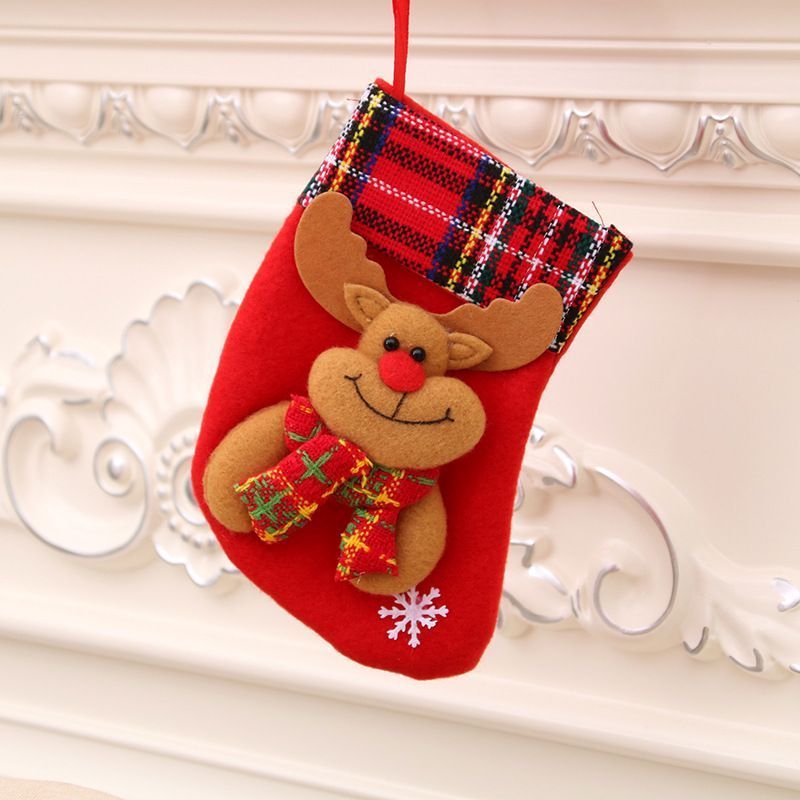 Red Small Reindeer Christmas Stocking, Tiny Holiday Gift Bag Tree Pendant, 16*13cm