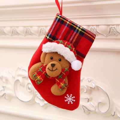 Red Small Bear Christmas Stocking, Mini Xmas Tree Hanging Gift Sack, 16*13cm