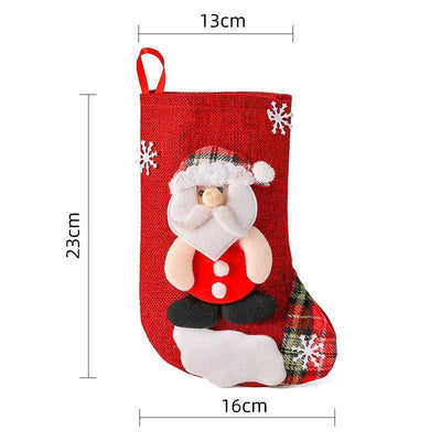 Medium Burlap Santa Christmas Stocking, Rustic Xmas Tree Hanging Gift Bag, 23*16cm