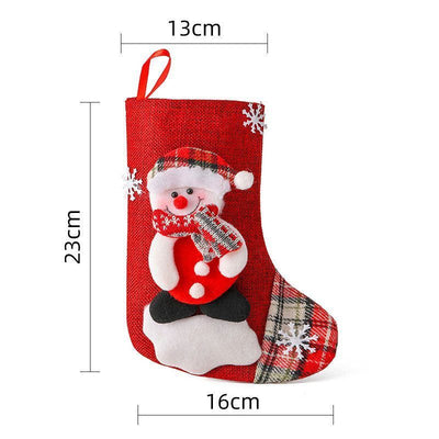 Medium Linen Snowman Christmas Stocking, Vintage Style Holiday Hanging Ornament, 23*16cm