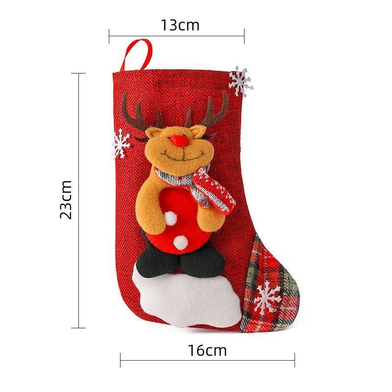 Medium Burlap Reindeer Christmas Stocking, Farmhouse Xmas Decor Gift Sack, 23*16cm