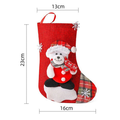 Medium Linen Bear Christmas Stocking, Rustic Christmas Tree Hanging Pouch, 23*16cm