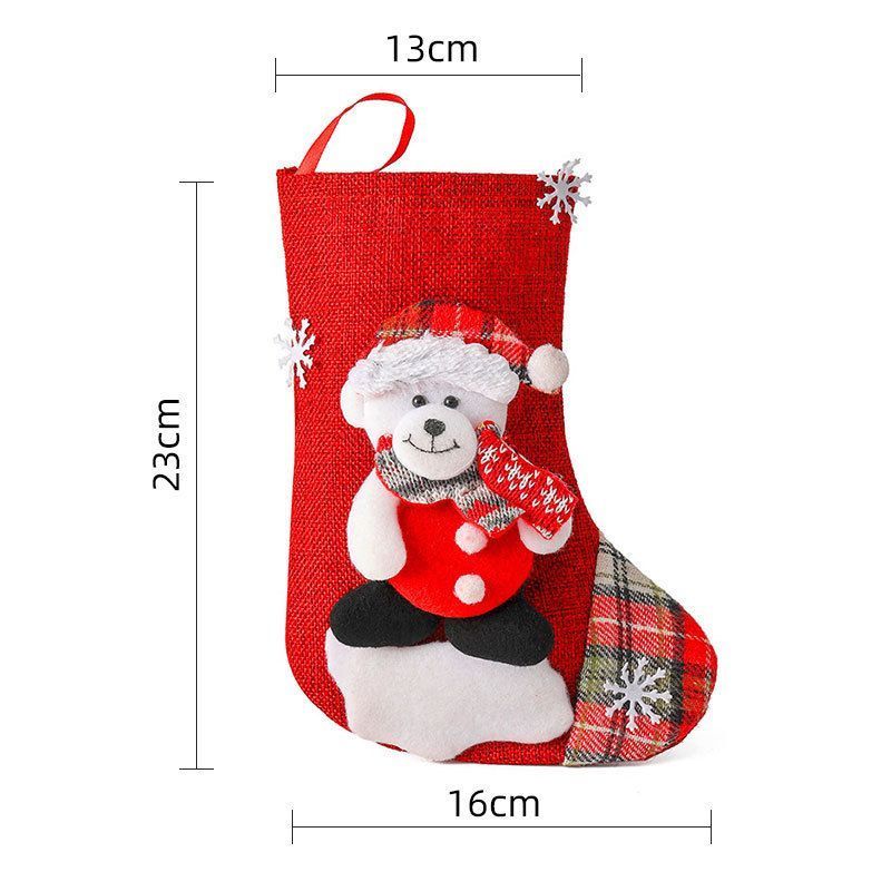 Medium Linen Bear Christmas Stocking, Rustic Christmas Tree Hanging Pouch, 23*16cm