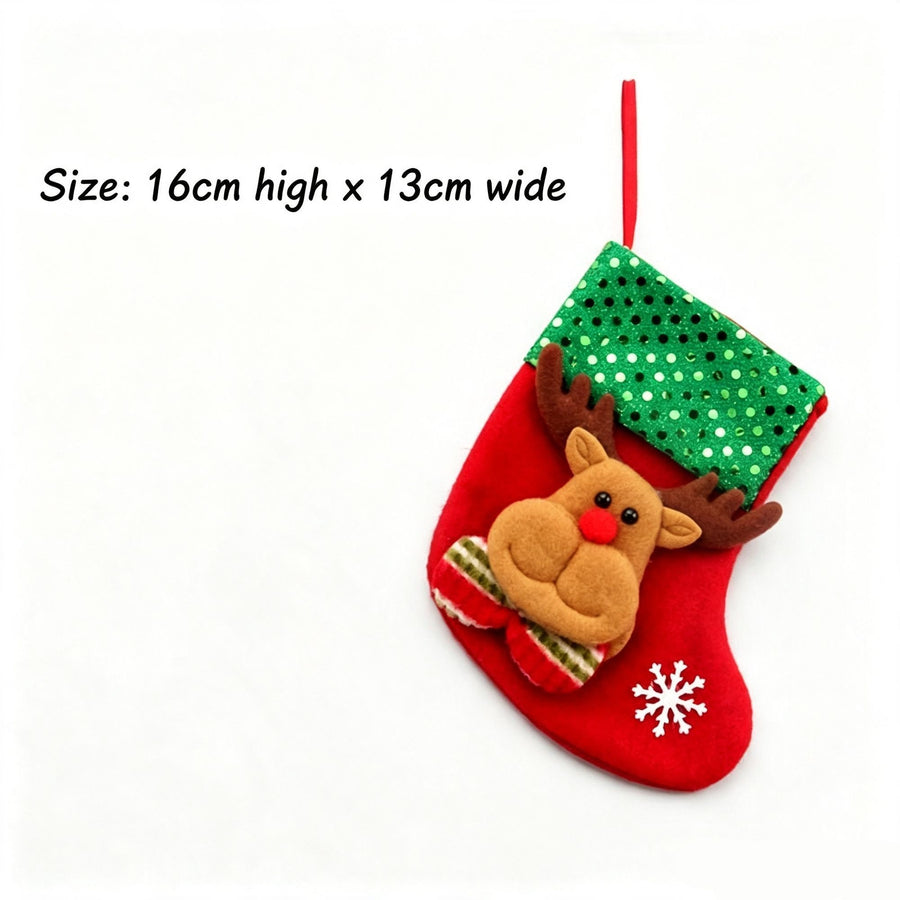 Sequin Small Reindeer Christmas Stocking, Mini Festive Tree Hanging Decor, 16*13cm
