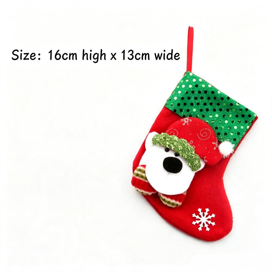 Sequin Small Bear Christmas Stocking, Tiny Xmas Gift Bag Tree Ornament, 16*13cm