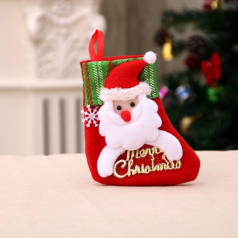 Small Christmas Stocking With Letter Tag, Santa Design Mini Tree Hanging Gift Pouch, 16*13cm