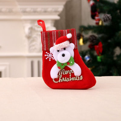 Letter Tag Small Bear Christmas Stocking, Mini Festive Hanging Present Sack, 16*13cm