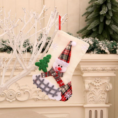 Medium Fenced Linen Snowman Christmas Stocking, Vintage Xmas Hanging Decor, 23*15cm