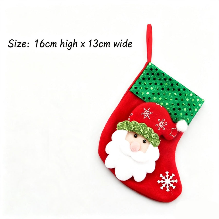 Sequin Small Santa Christmas Stocking, Mini Christmas Tree Hanging Gift Pouch, 16*13cm