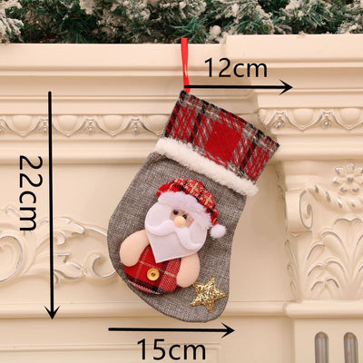 Medium Plaid Santa Christmas Stocking, Classic Tartan Xmas Tree Gift Sack, 22*15cm